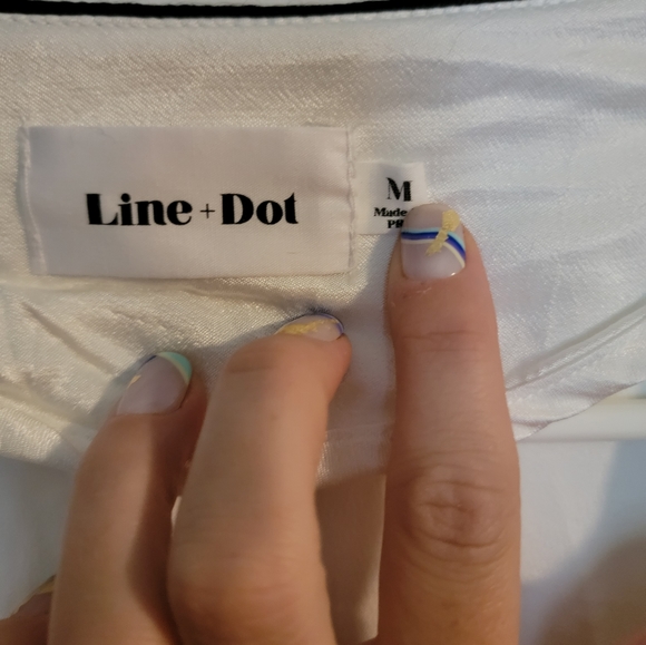 VGUC/EUC Line & Dot Silk White Long Sleeve Blouse - Picture 3 of 4